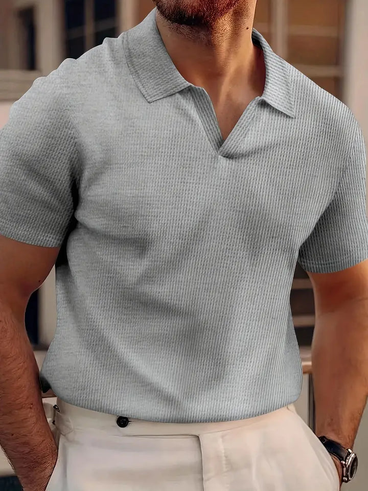 Herre Poloshirt – Slim Passe– Blødt Strik – Ribbet Struktur – Korte Ærmer