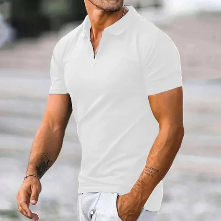 Herre Polo T-shirt – Slim Fit – Halv Lynlås – Blød Strik – Kort Ærme