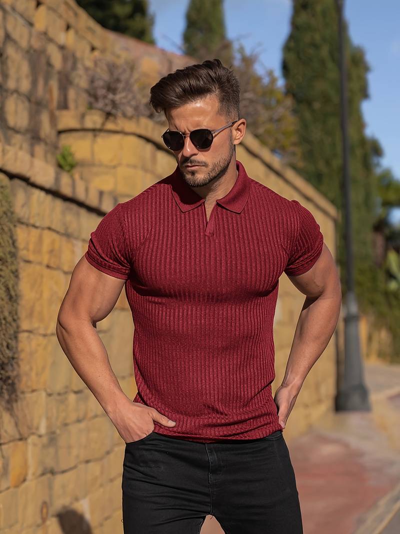 Herre Polo T-shirt – Muscle Passe – Blød Ribstrik – Korte Ærmer – Klassisk Krave