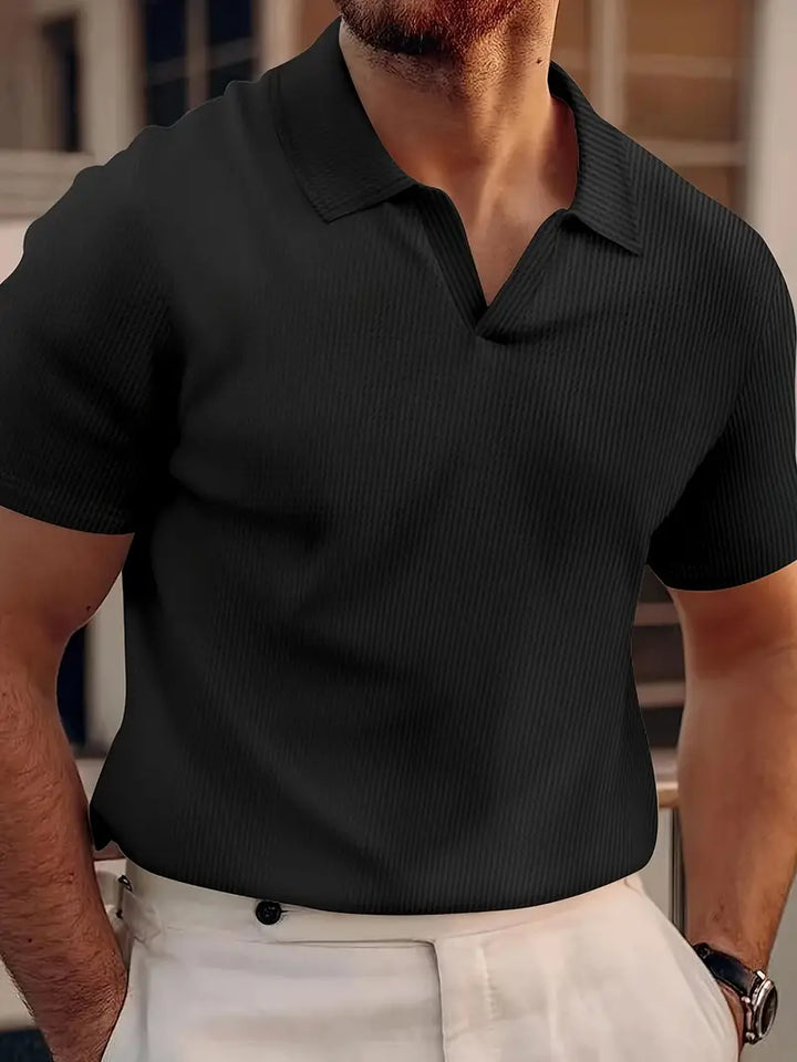 Herre Poloshirt – Slim Passe– Blødt Strik – Ribbet Struktur – Korte Ærmer