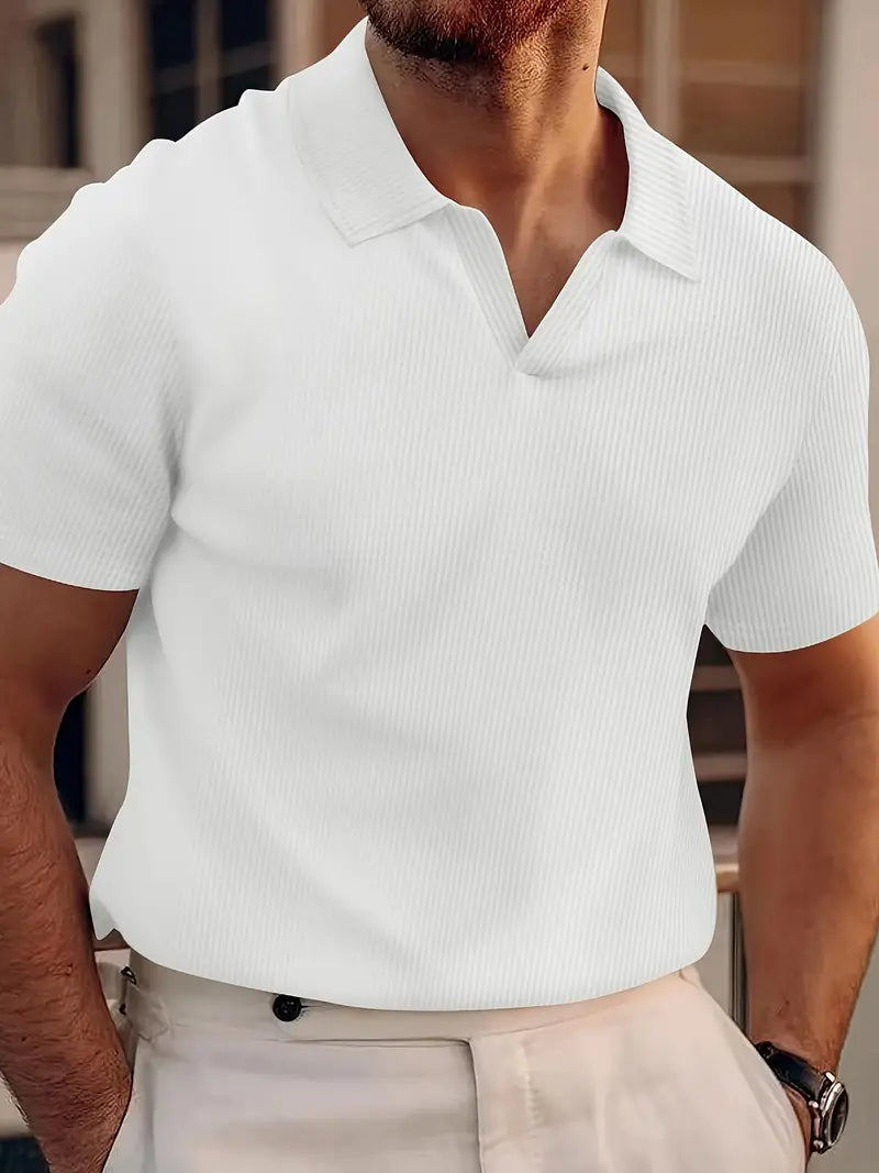 Herre Poloshirt – Slim Passe– Blødt Strik – Ribbet Struktur – Korte Ærmer