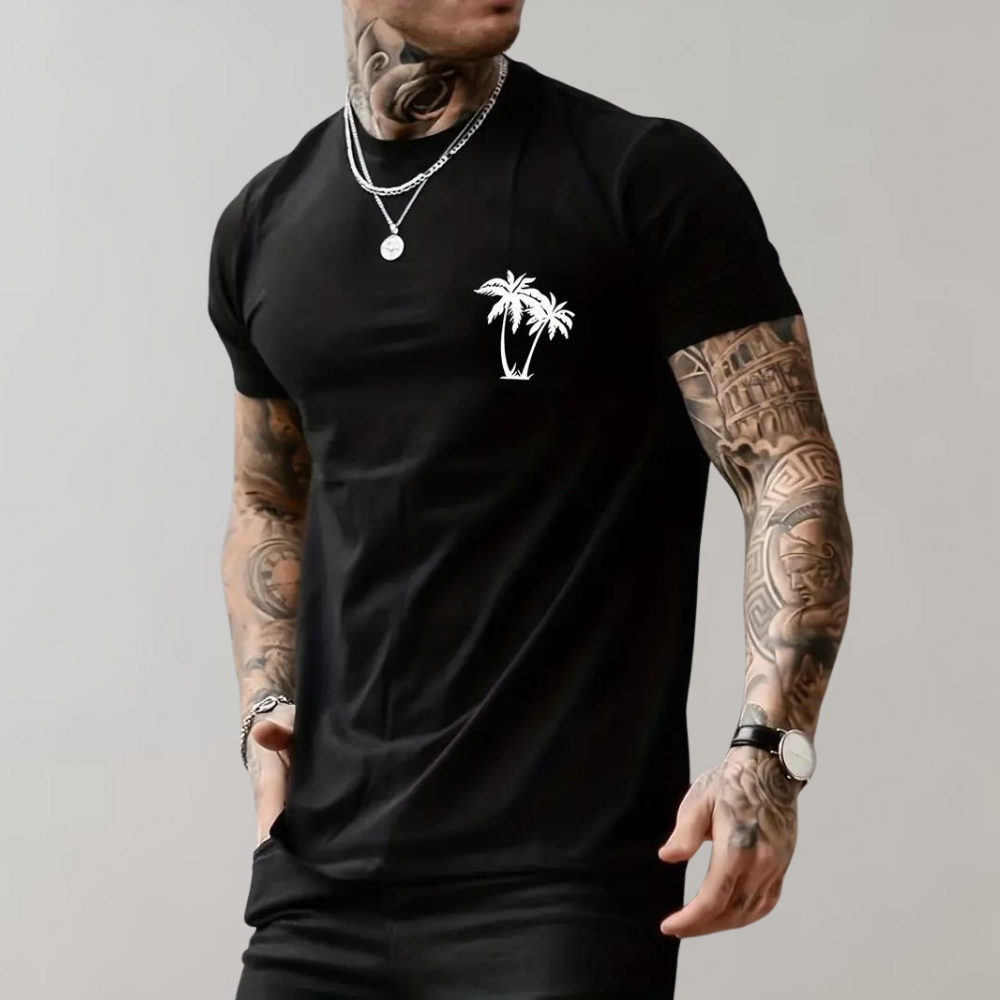 Herre T-shirt – Afslappet Pasform – Kort Ærme – Grafisk Tryk – Åndbart Materiale