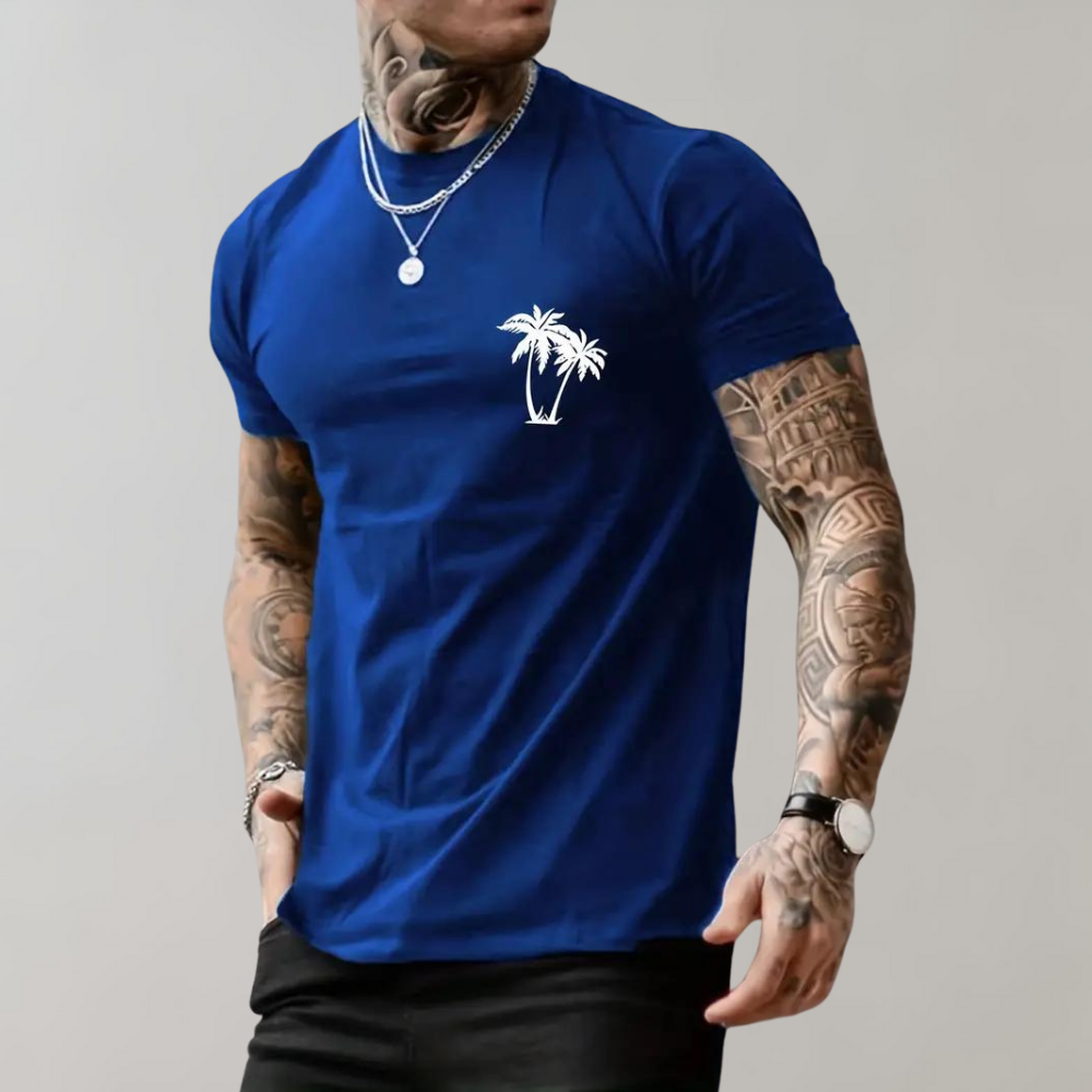 Herre T-shirt – Afslappet Pasform – Kort Ærme – Grafisk Tryk – Åndbart Materiale
