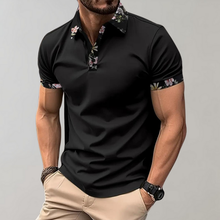 Herre Polo T-shirt – Slim Fit – Åndbart Materiale – Blomsterkant – Kort Ærme