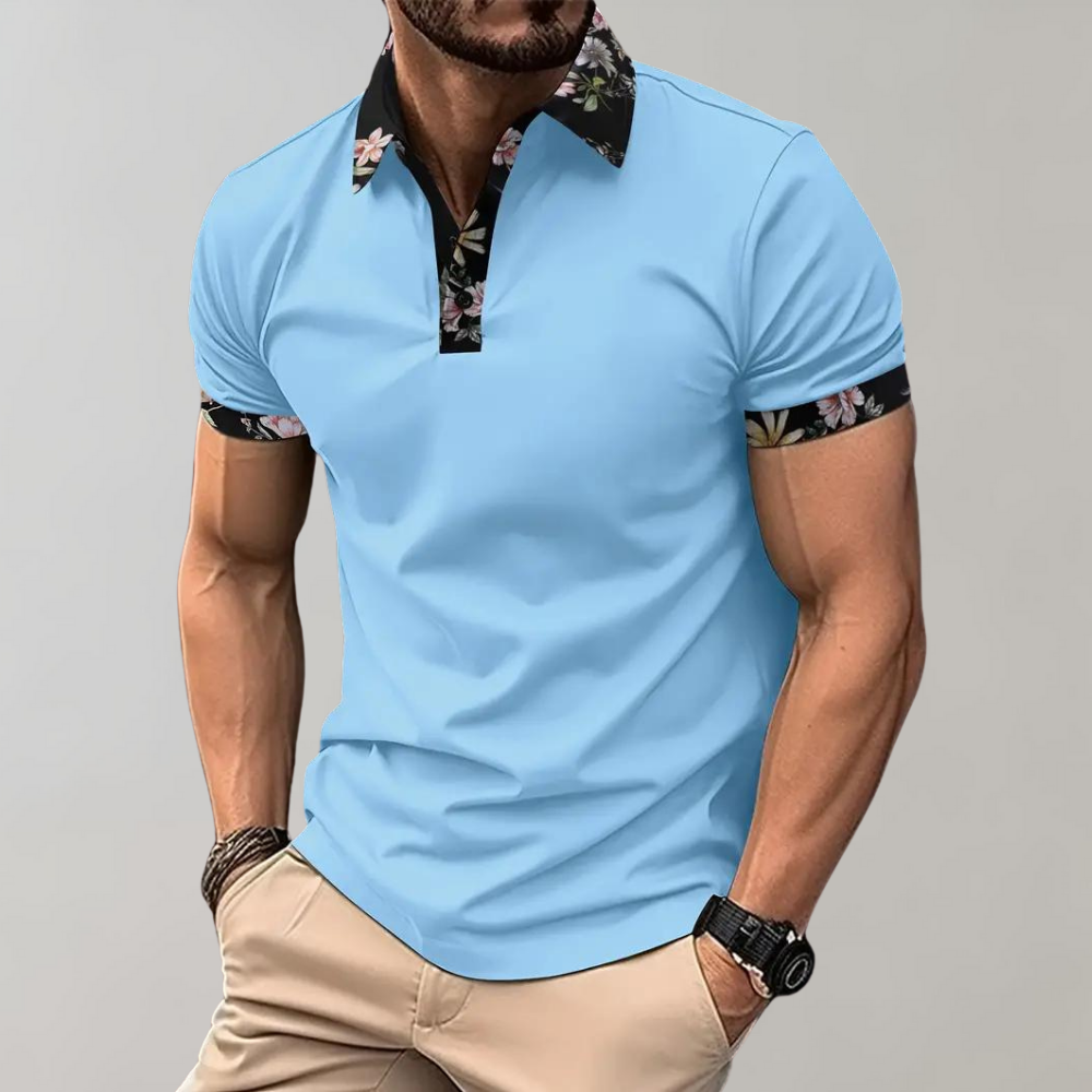Herre Polo T-shirt – Slim Fit – Åndbart Materiale – Blomsterkant – Kort Ærme
