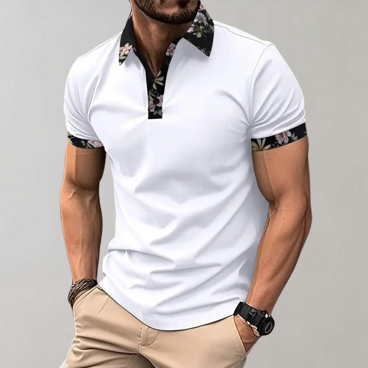 Herre Polo T-shirt – Slim Fit – Åndbart Materiale – Blomsterkant – Kort Ærme