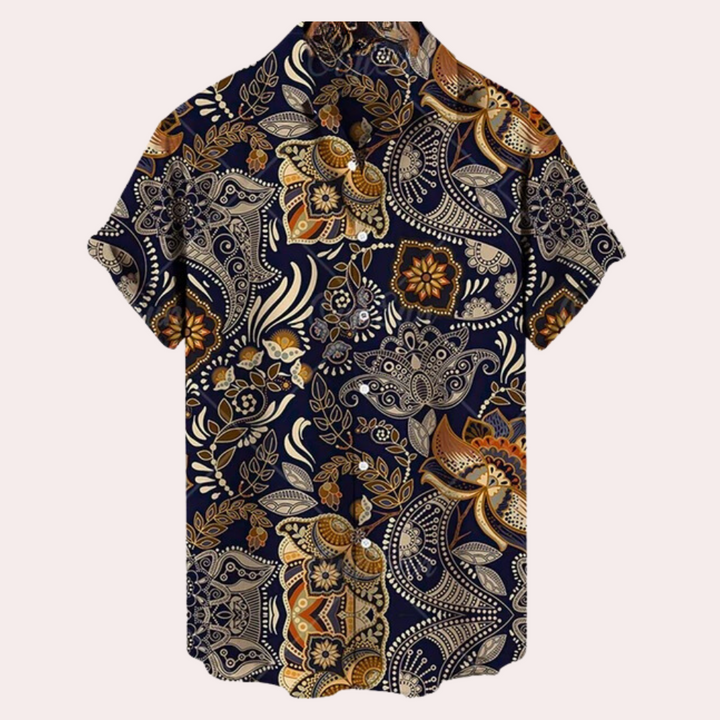 Herre Skjorte med Korte Ærmer – Relaxed Fit – Åndbart Materiale – Paisley Print