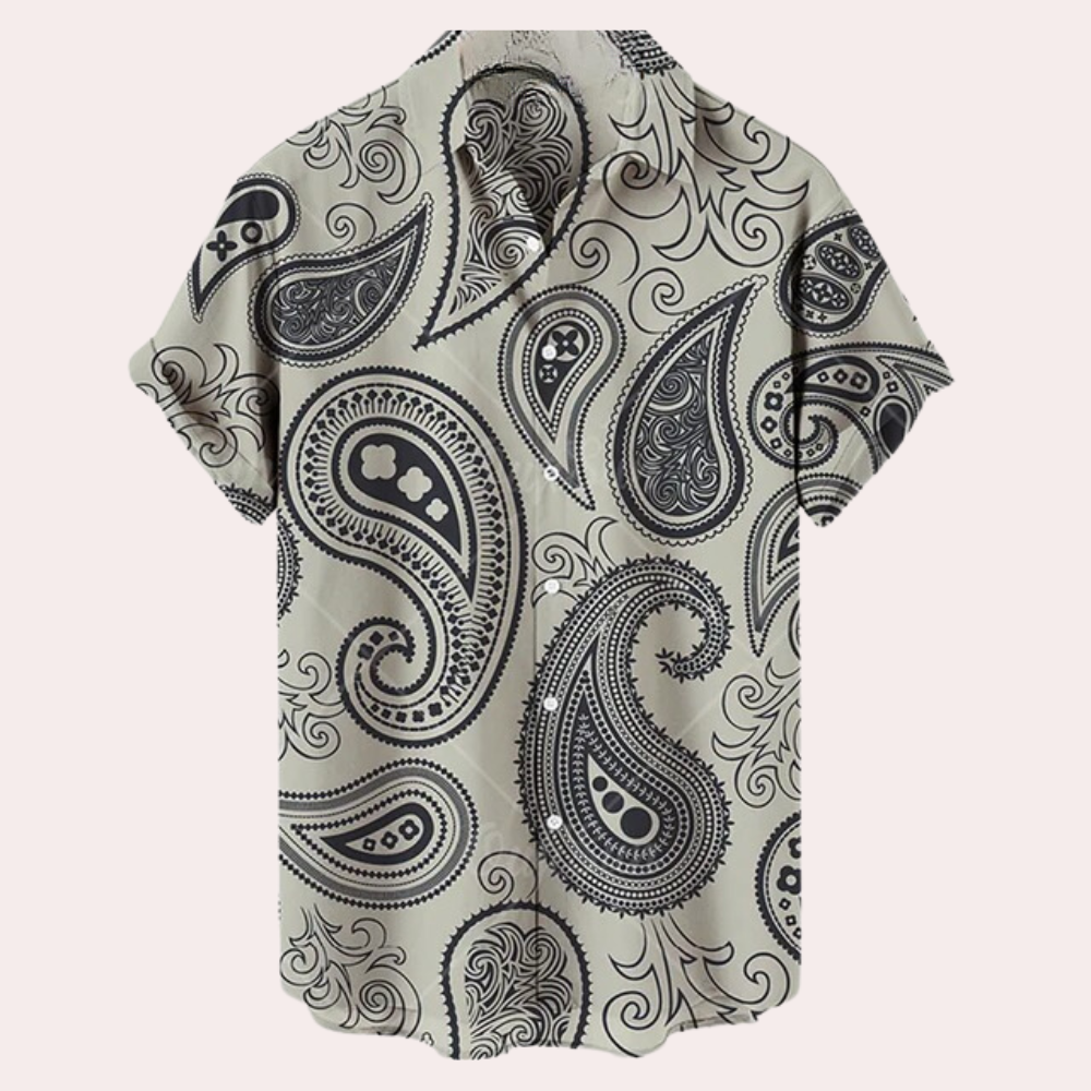 Herre Skjorte med Korte Ærmer – Relaxed Fit – Åndbart Materiale – Paisley Print