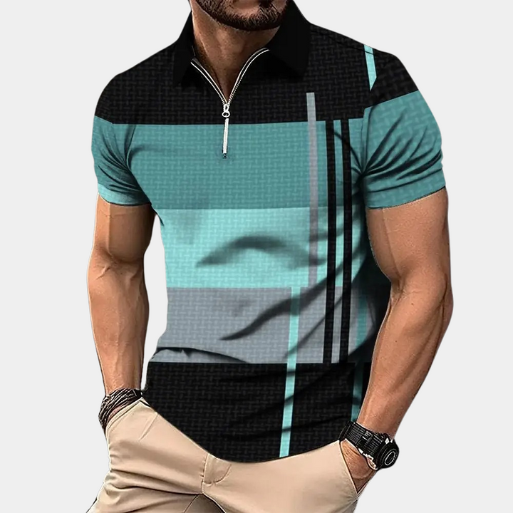 Herre Poloshirt – Slank Pasform – Kort Ærme – Åndbar Blend – Lynlåslukning – Moderne Mønster