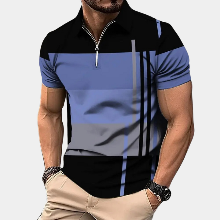 Herre Poloshirt – Slank Pasform – Kort Ærme – Åndbar Blend – Lynlåslukning – Moderne Mønster
