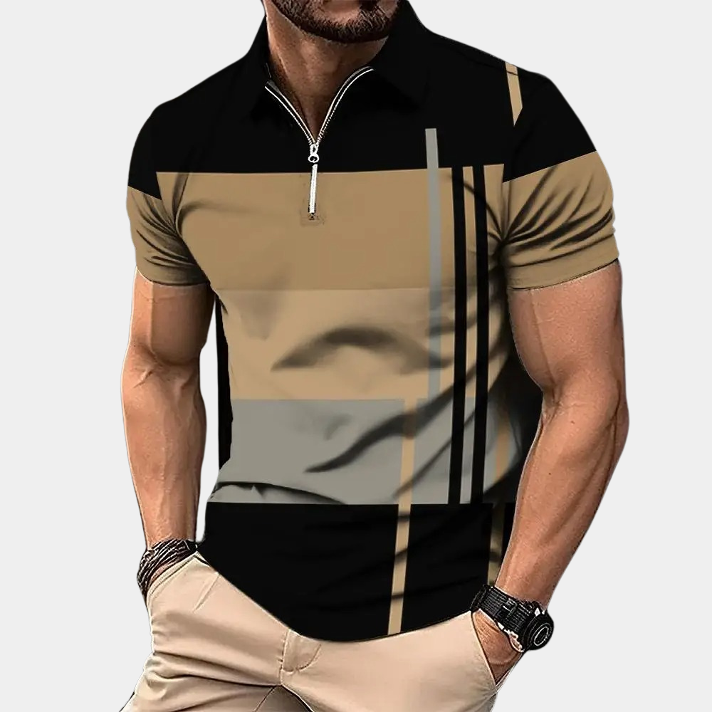 Herre Poloshirt – Slank Pasform – Kort Ærme – Åndbar Blend – Lynlåslukning – Moderne Mønster