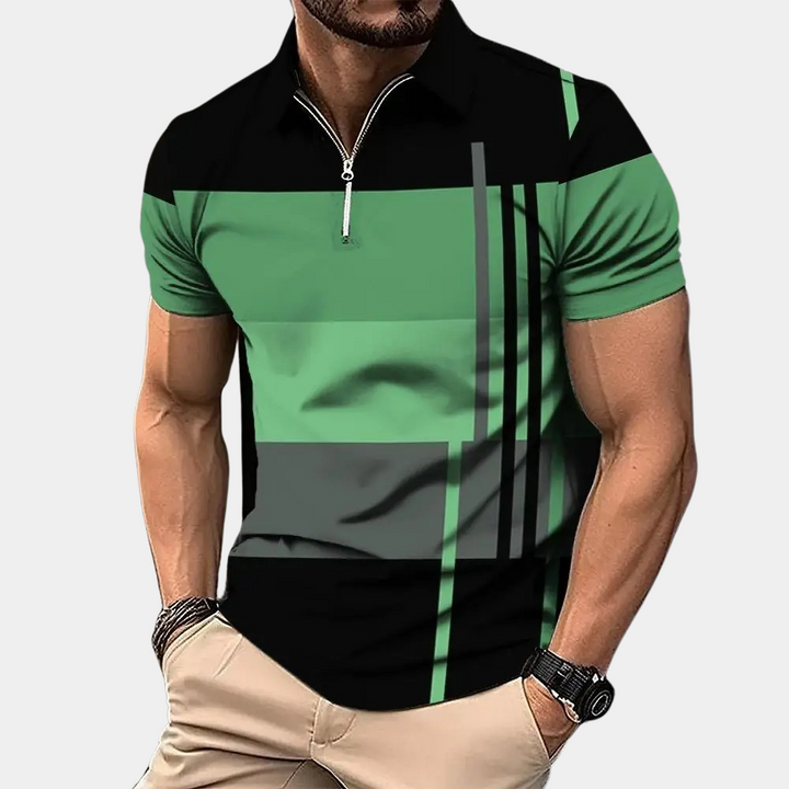 Herre Poloshirt – Slank Pasform – Kort Ærme – Åndbar Blend – Lynlåslukning – Moderne Mønster