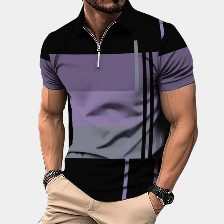 Herre Poloshirt – Slank Pasform – Kort Ærme – Åndbar Blend – Lynlåslukning – Moderne Mønster