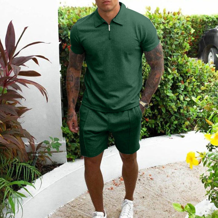 Herre sæt med polo og shorts – Regular fit – Åndbart materiale – Lynlåskrave