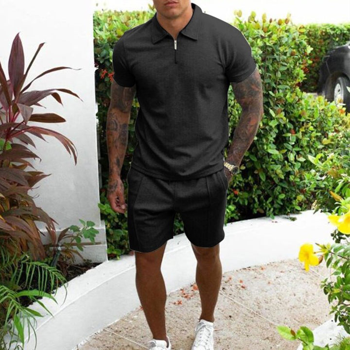 Herre sæt med polo og shorts – Regular fit – Åndbart materiale – Lynlåskrave