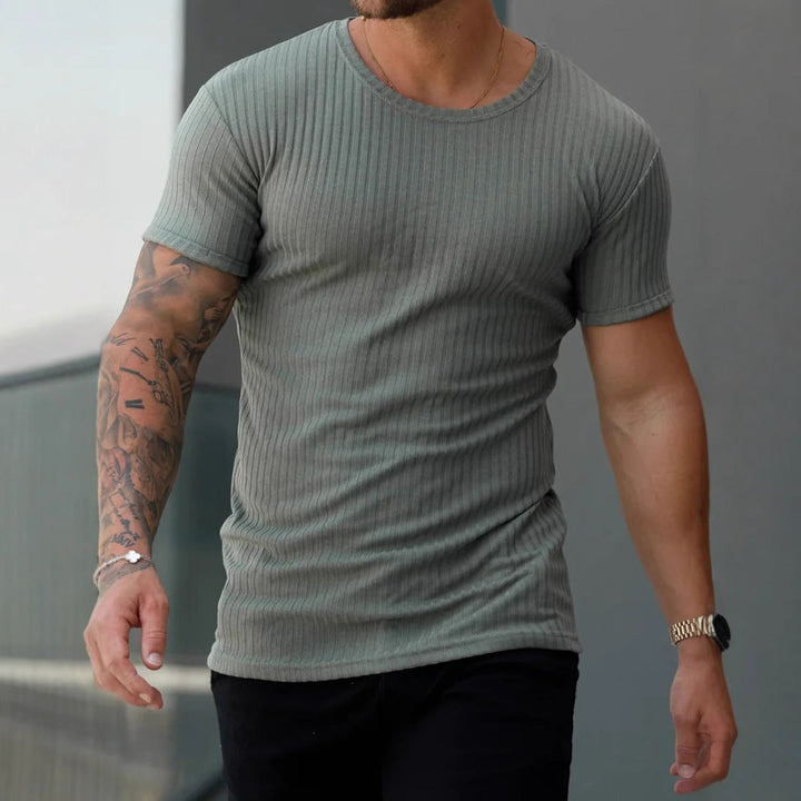 Herre T-shirt – Slim Passe – Ribbet Struktur – Kort Ærme – Åndbart Materiale