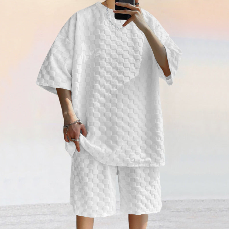 Herresæt – Afslappet Pasform – Jacquard Look – T-shirt med Korte Ærmer og Shorts