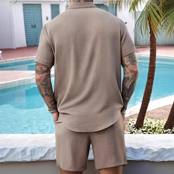 Herresæt med Henley T-shirt og shorts – Afslappet pasform – Åndbart materiale