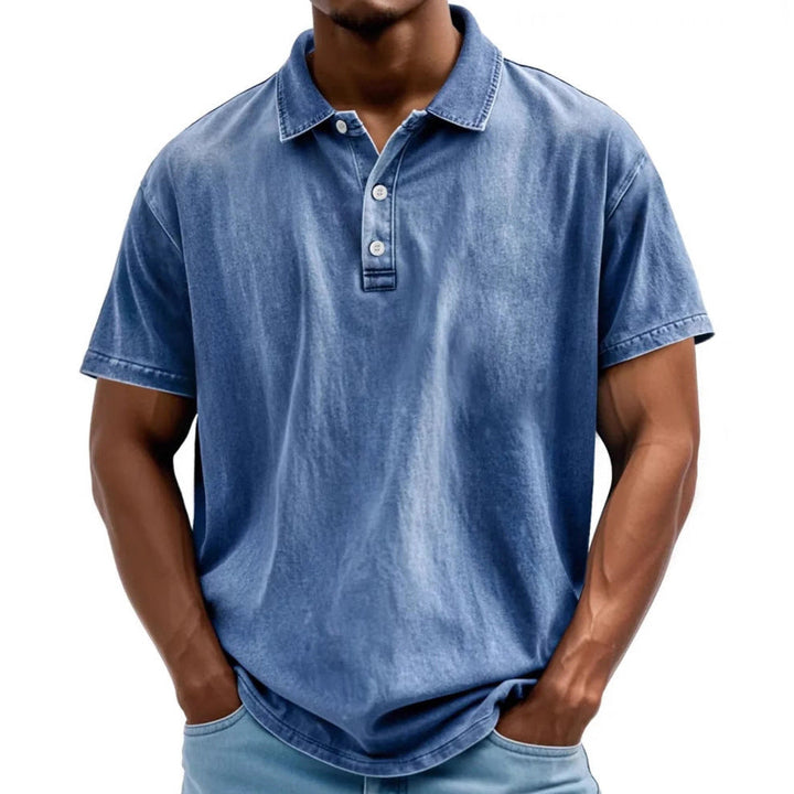 Herre Polo T-shirt – Afslappet Pasform – Vasket Retrostil – Korte Ærmer – Naturlige Fibre