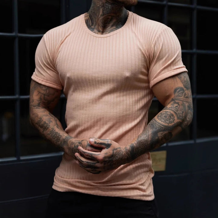Herre T-shirt – Slim Passe – Ribbet Struktur – Kort Ærme – Åndbart Materiale