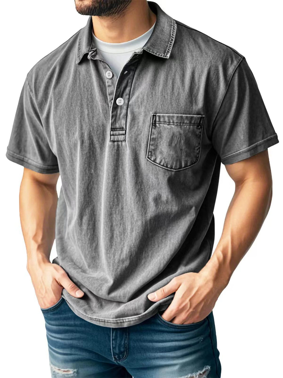 Herre polo shirt – afslappet pasform – kortærmet – åndbar blanding – brystlomme