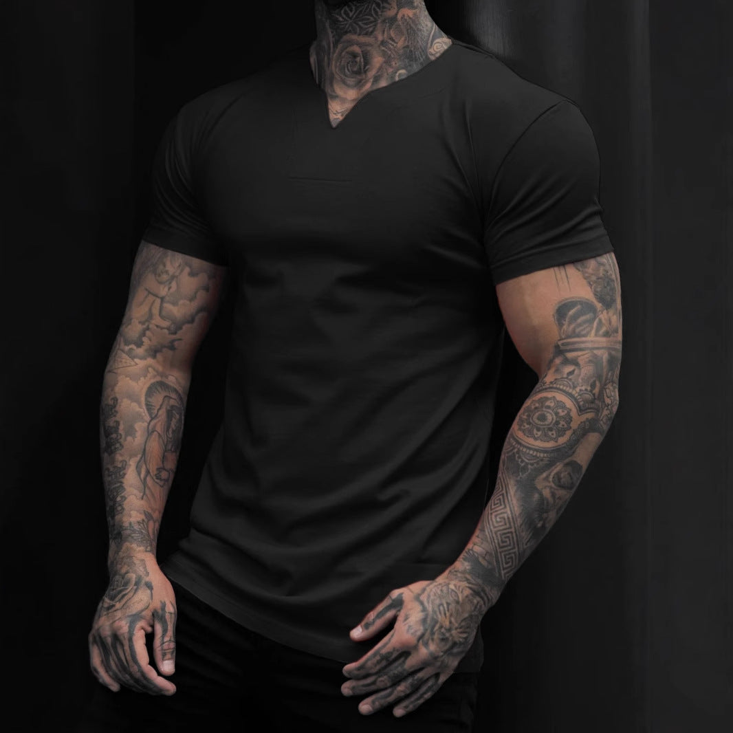Herre T-shirt med V-hals – Slim Passe – Åndbar Stretch – Korte ærmer – Casual Se