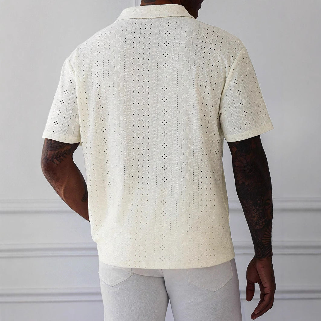 Herre T-shirt – Afslappet Pasform – Blødt Strik – V-hals – Jacquard Blonde Design