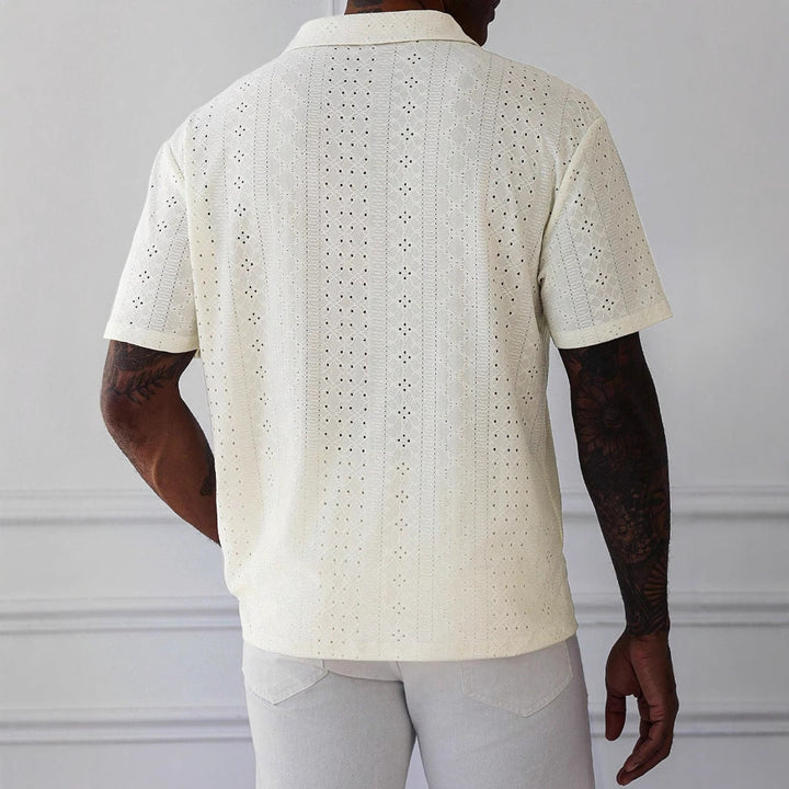 Herre T-shirt – Afslappet Pasform – Blødt Strik – V-hals – Jacquard Blonde Design