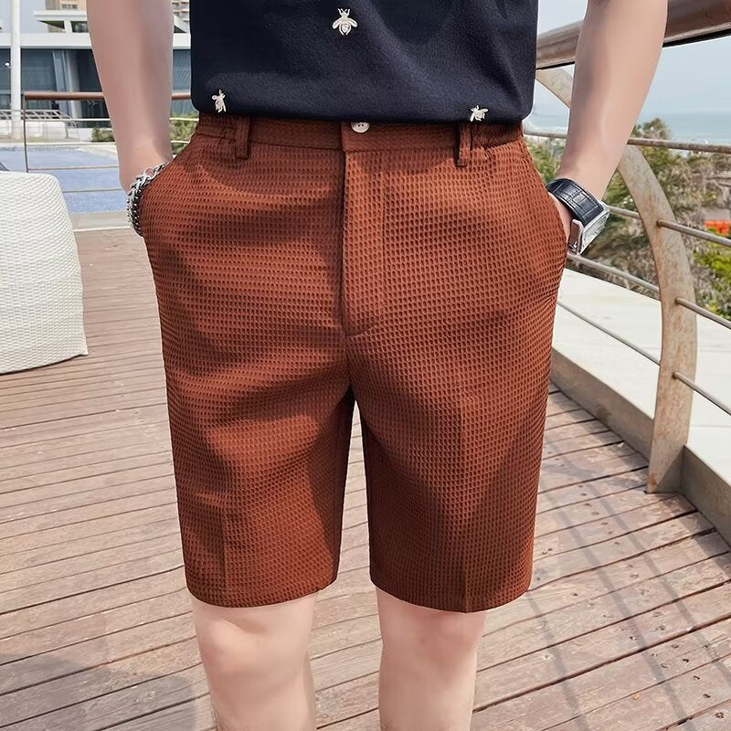 Herreshorts – Slank Pasform – Åndbar Vævet Struktur – Knappelukning – Knælængde