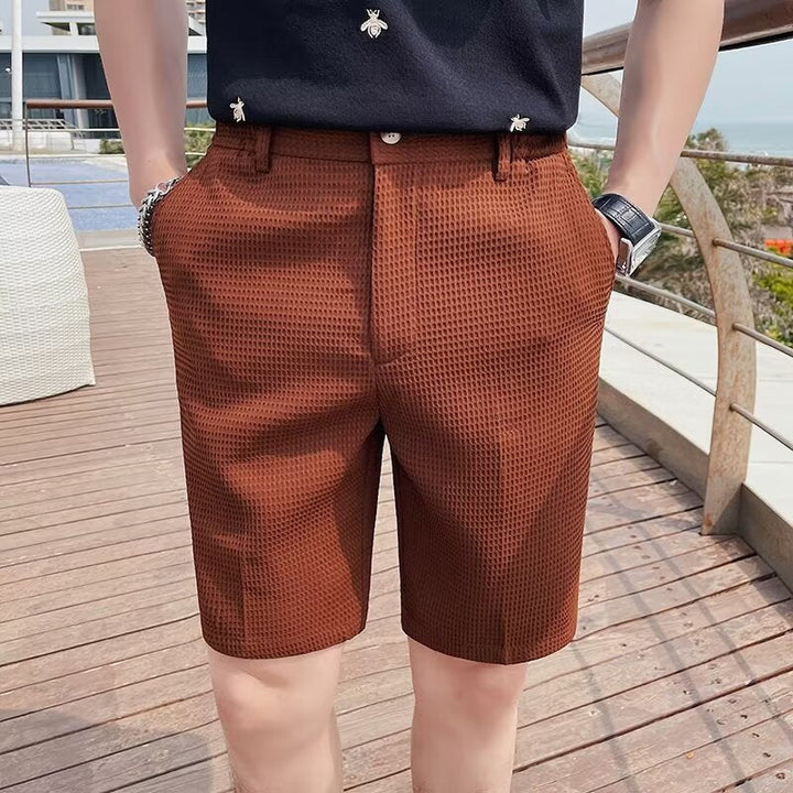Herreshorts – Slank Pasform – Åndbar Vævet Struktur – Knappelukning – Knælængde