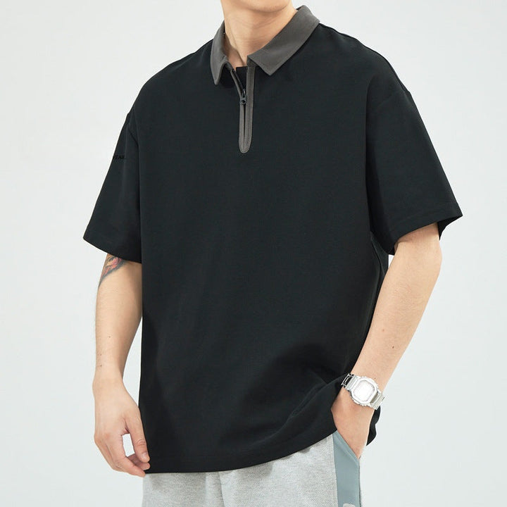 Herre polo shirt – afslappet pasform – halv lynlås – åndbart materiale – kort ærme