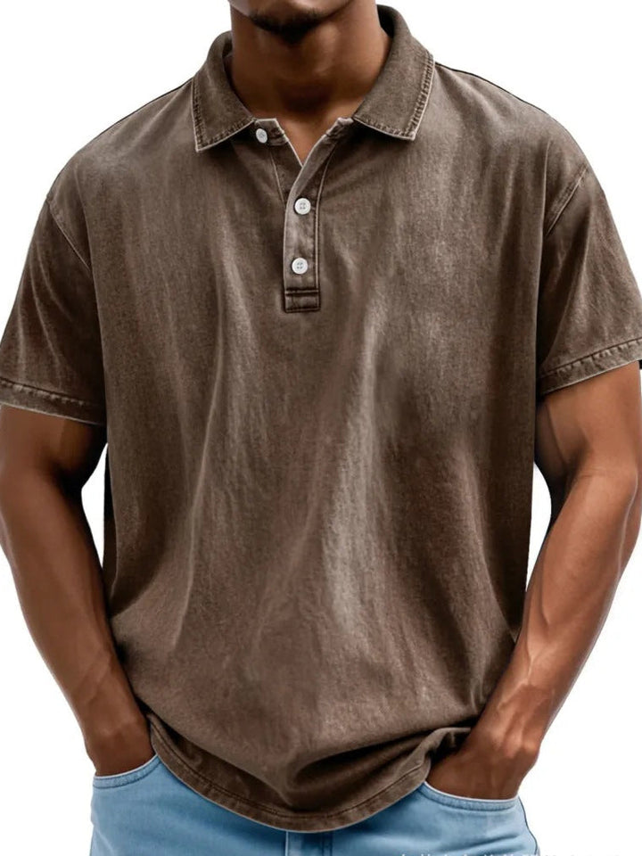 Herre Polo T-shirt – Afslappet Pasform – Vasket Retrostil – Korte Ærmer – Naturlige Fibre