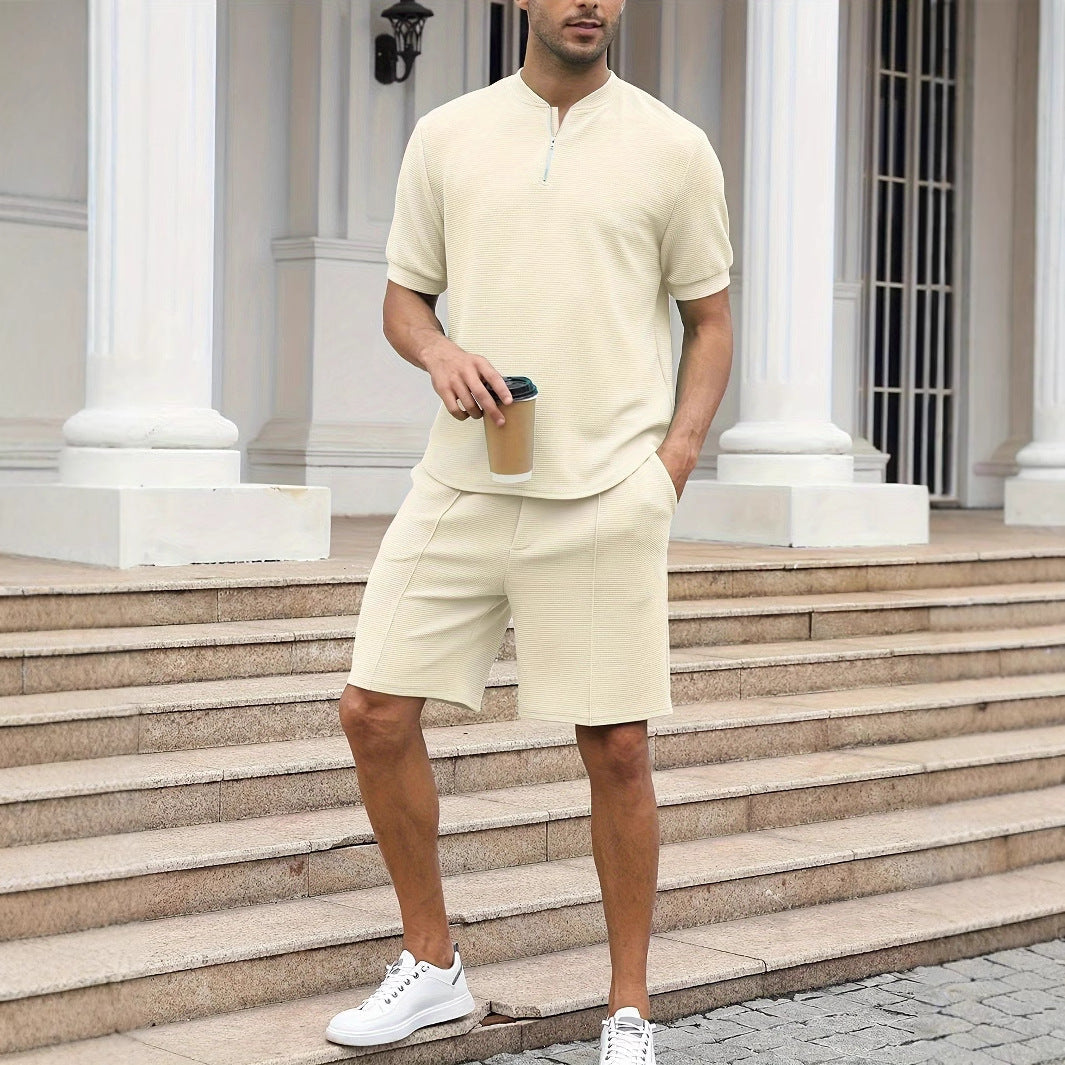 Herresæt med zip-up top og korts – Afslappet pasform – Åndbart soft knit design
