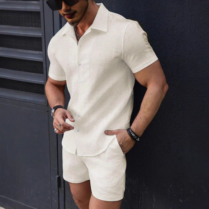 Herre Matching Sæt – Slim Fit Skjorte og Shorts – Let Åndbar Vævet Struktur