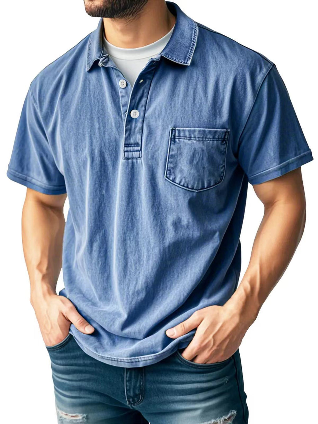 Herre polo shirt – afslappet pasform – kortærmet – åndbar blanding – brystlomme