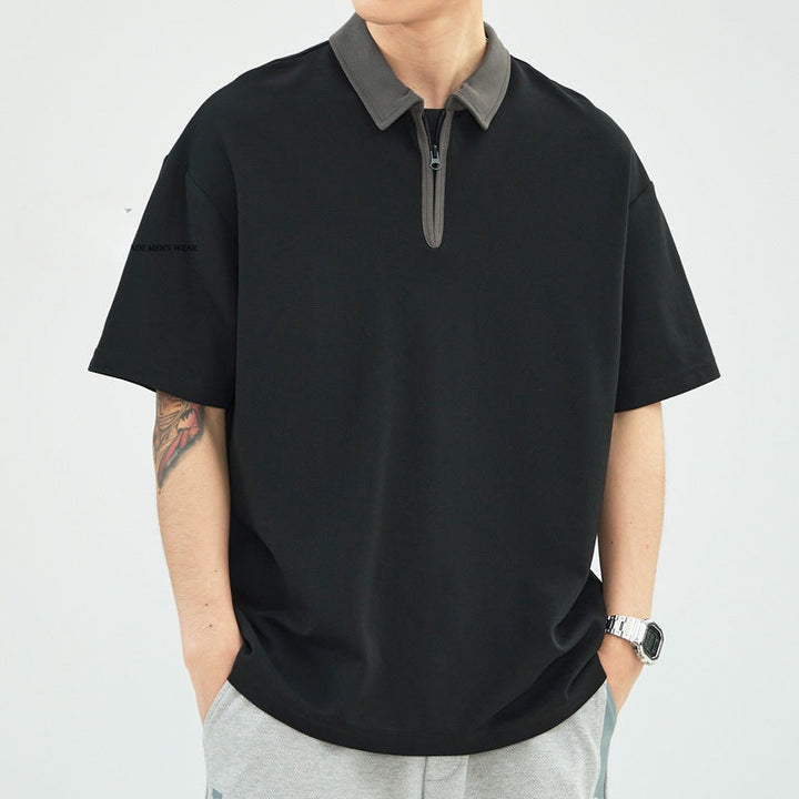 Herre polo shirt – afslappet pasform – halv lynlås – åndbart materiale – kort ærme