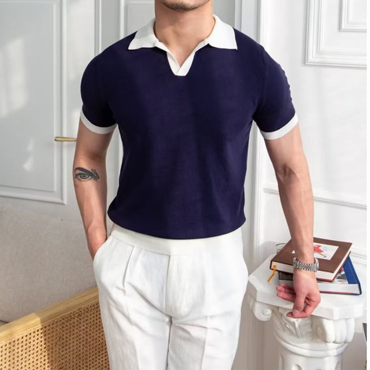 Herre Poloshirt – Blødt Strik – Regular Fit – Kort Ærme med Ribkanter