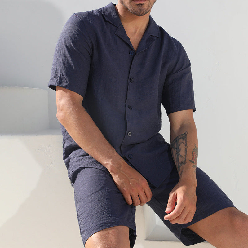 Herre Sæt – Kortærmet Skjorte og Shorts – Afslappet Pasform – Åndbart Design