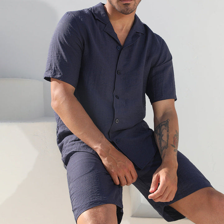 Herre Sæt – Kortærmet Skjorte og Shorts – Afslappet Pasform – Åndbart Design