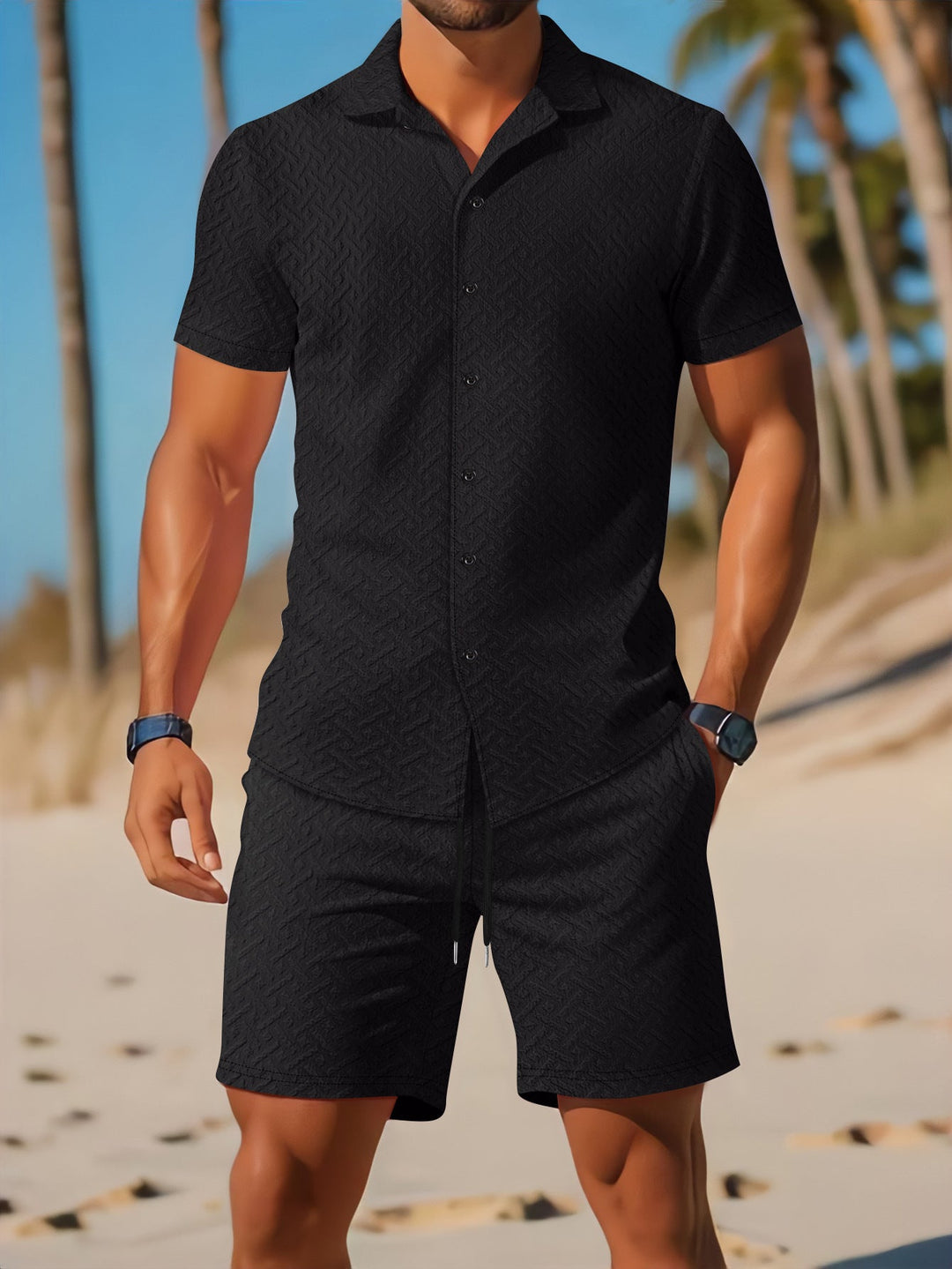 Herre Shortsæt – Slim Fit – Præget Struktur – Let og Åndbar Komfort