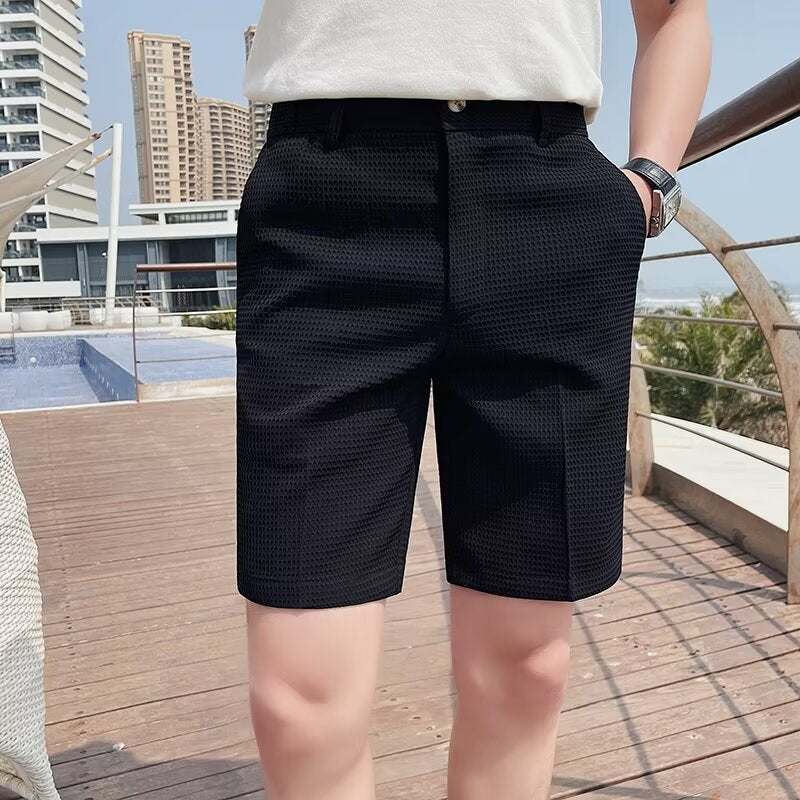 Herreshorts – Slank Pasform – Åndbar Vævet Struktur – Knappelukning – Knælængde