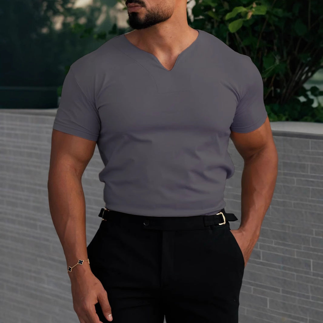 Herre T-shirt med V-hals – Slim Passe – Åndbar Stretch – Korte ærmer – Casual Se