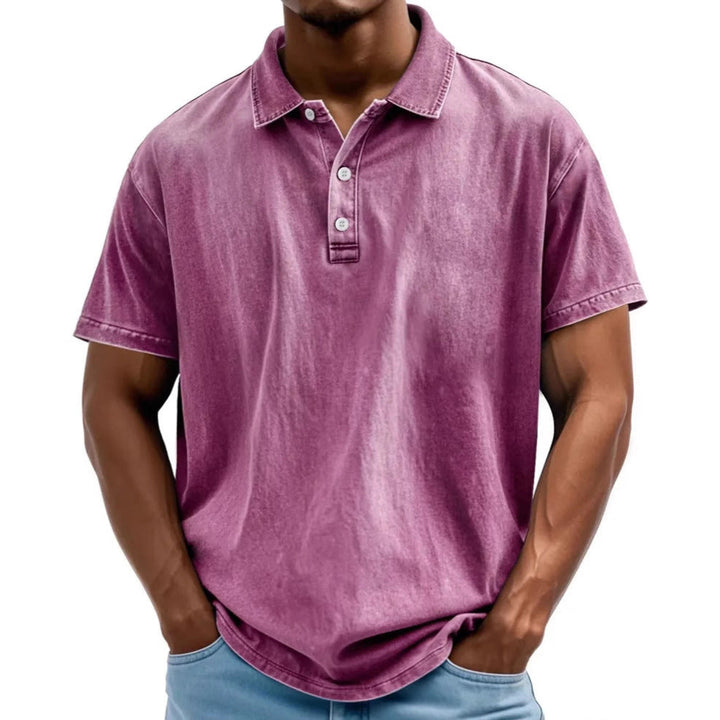 Herre Polo T-shirt – Afslappet Pasform – Vasket Retrostil – Korte Ærmer – Naturlige Fibre