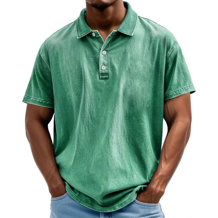 Herre Polo T-shirt – Afslappet Pasform – Vasket Retrostil – Korte Ærmer – Naturlige Fibre
