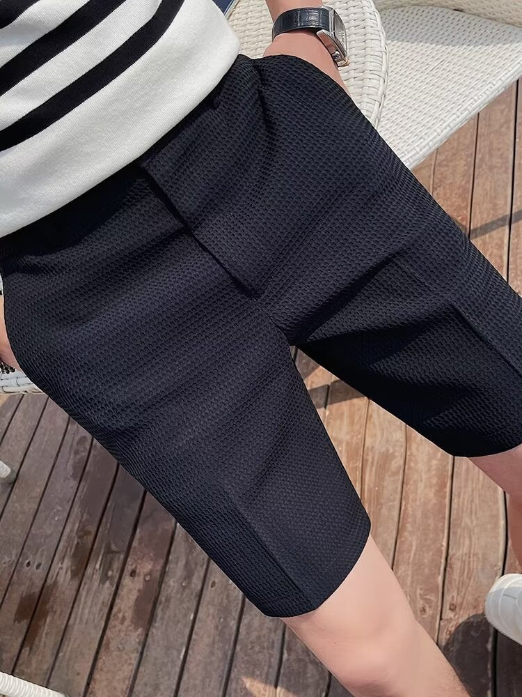 Herreshorts – Slank Pasform – Åndbar Vævet Struktur – Knappelukning – Knælængde