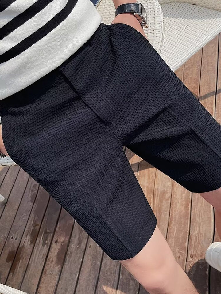 Herreshorts – Slank Pasform – Åndbar Vævet Struktur – Knappelukning – Knælængde