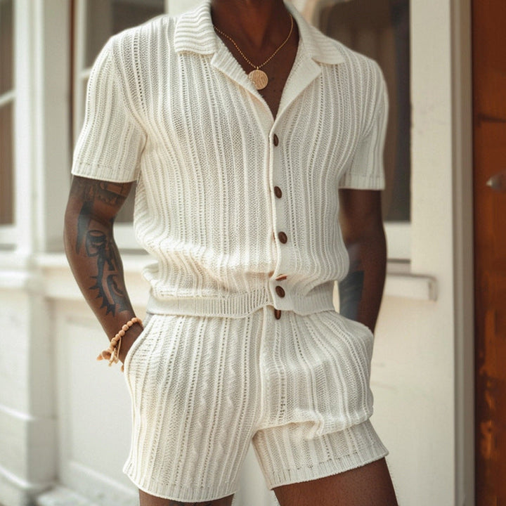 Herresæt med skjorte og shorts – Slim Fit – Blødt strik – Åndbart design