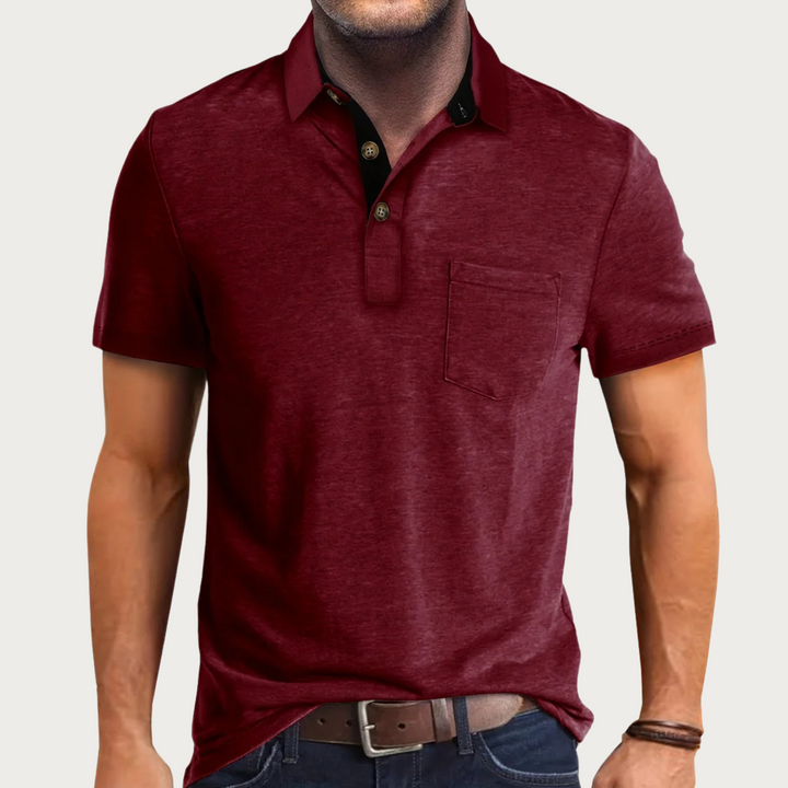 Herre polo shirt – Almindelig Pasform – Blødt strik – Brystlomme – Klassisk krave med knapper