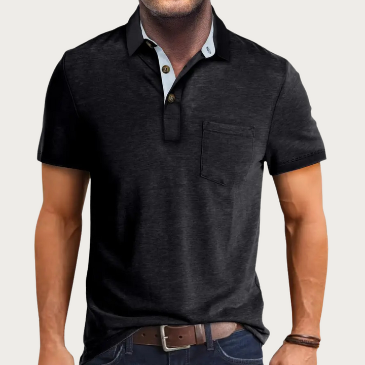 Herre polo shirt – Almindelig Pasform – Blødt strik – Brystlomme – Klassisk krave med knapper