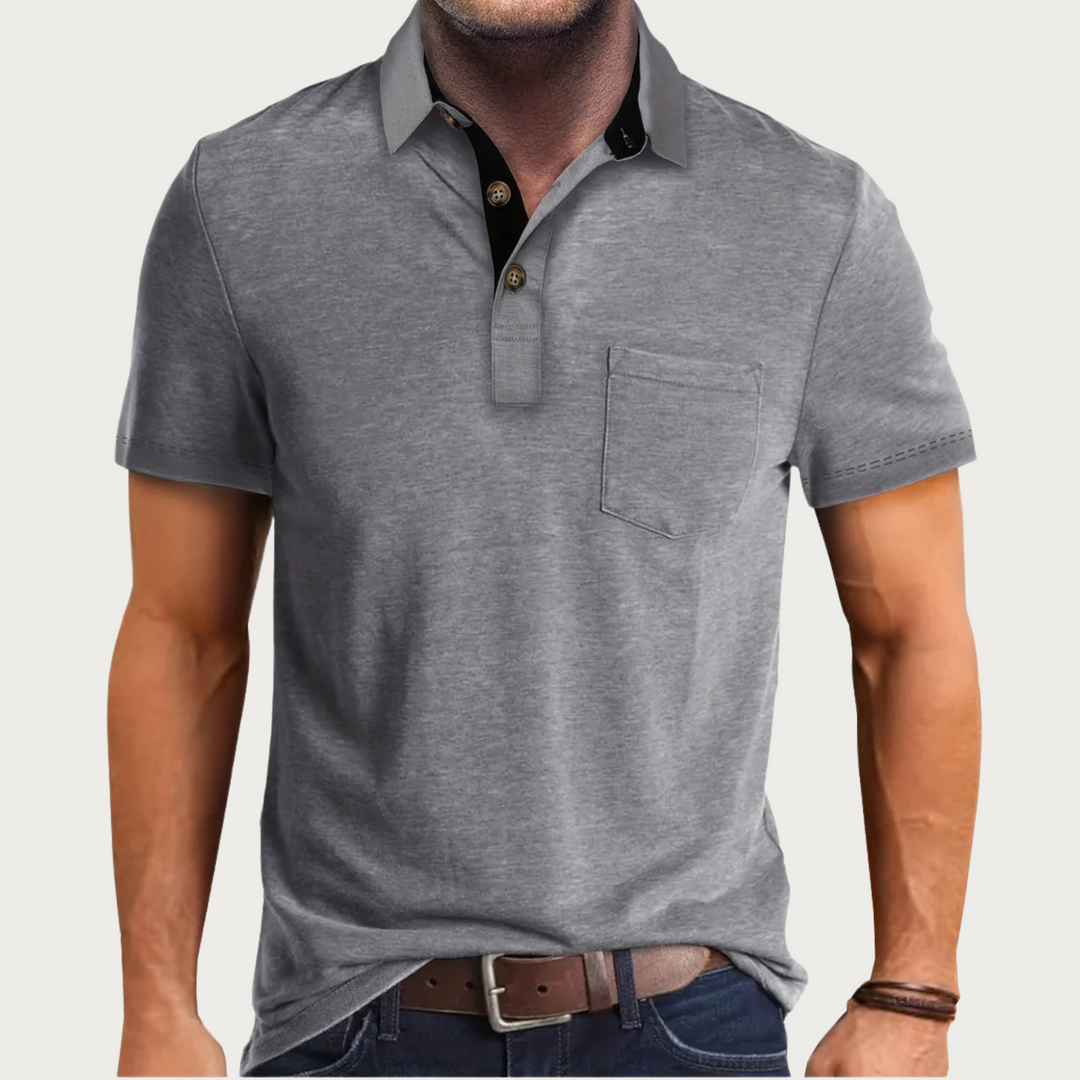 Herre polo shirt – Almindelig Pasform – Blødt strik – Brystlomme – Klassisk krave med knapper